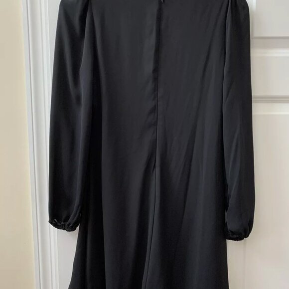 Everly Small Long Sleeve A-Line Shift Black Seamed Chiffon Sheath Dress Back Zip - Picture 7 of 8